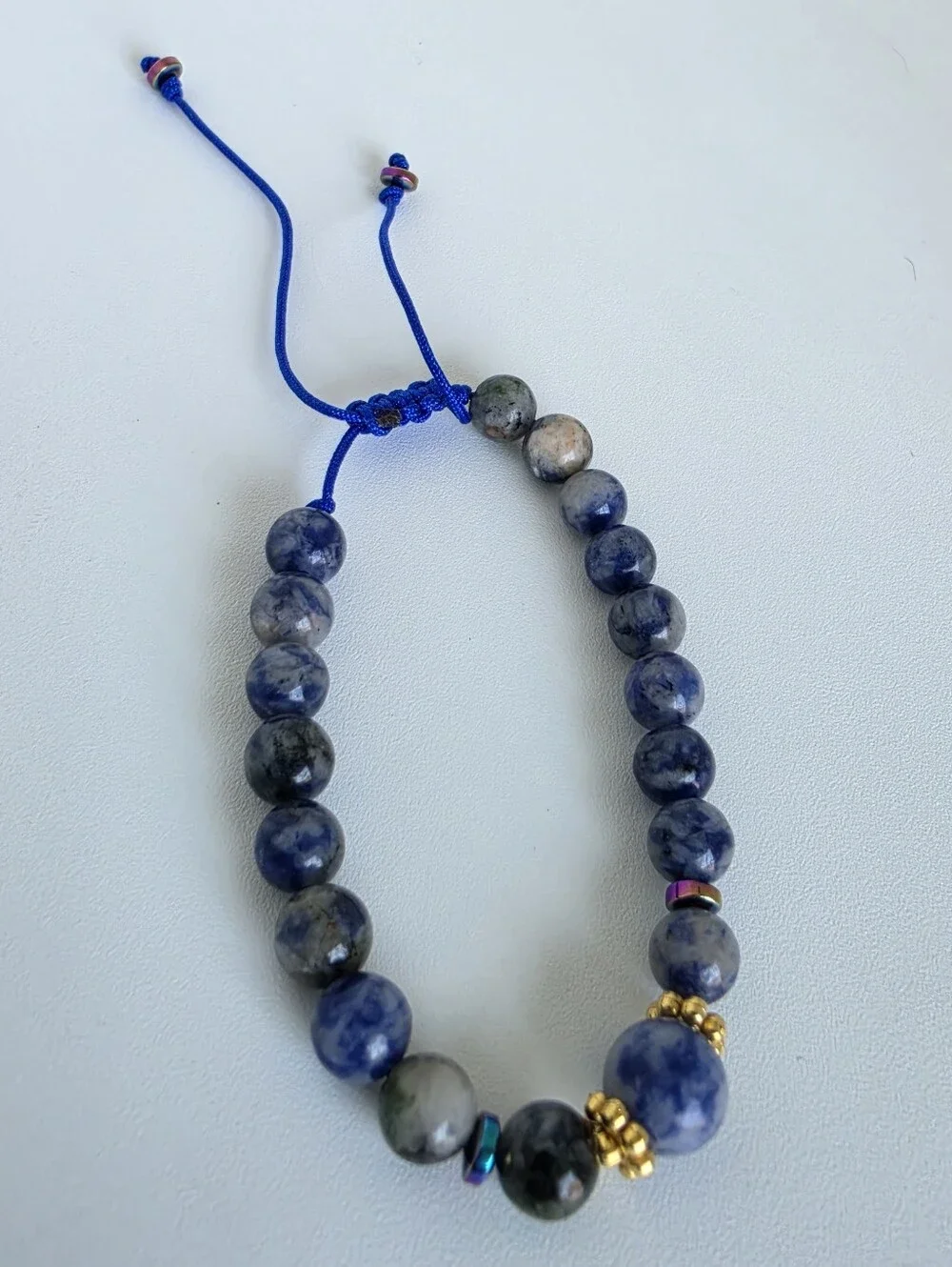 Handmade Blue Sodalite Adjustable Gemstone Beaded Bracelet Boho Unisex